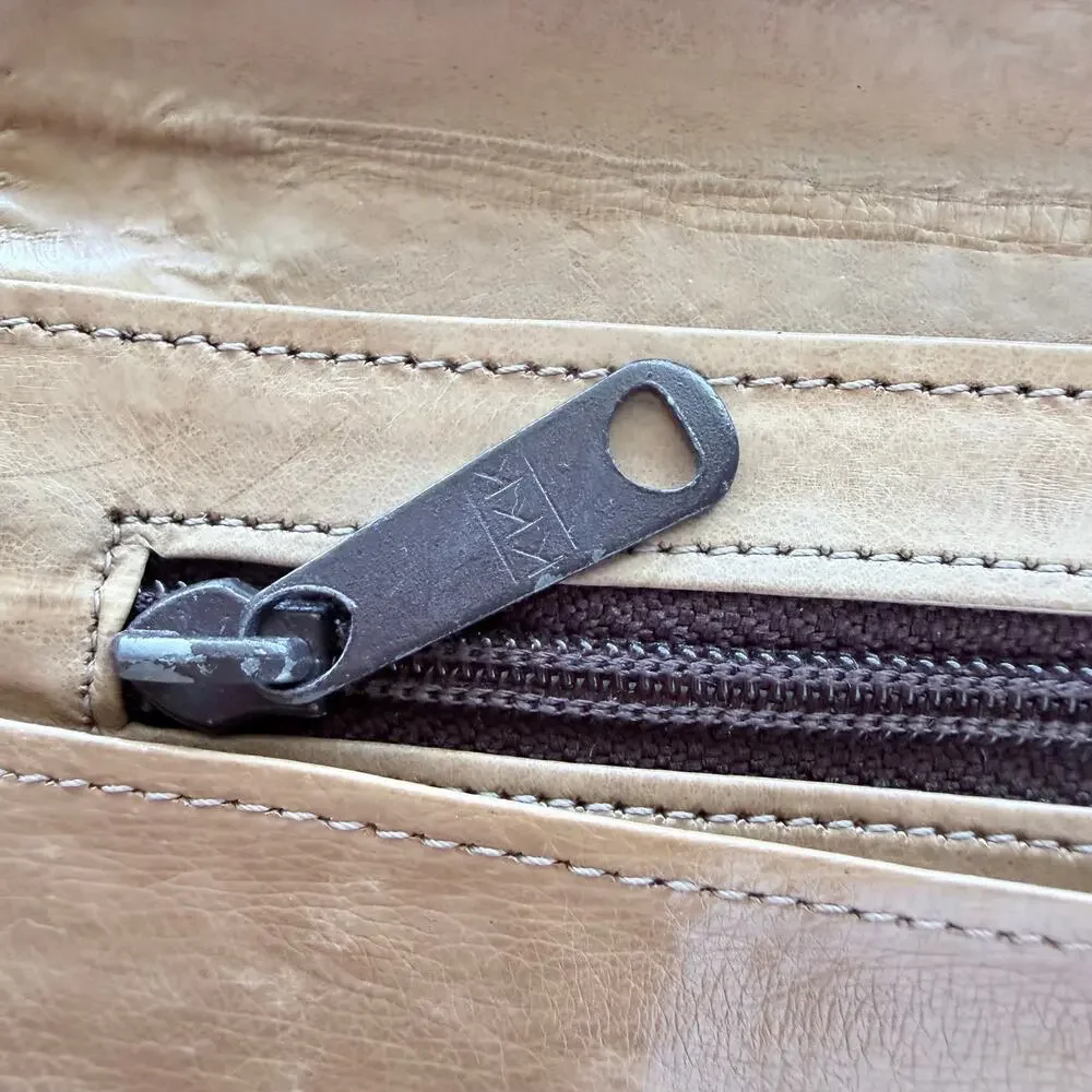 Vintage light tan eel skin leather folded wallet flap snap closure made in Korea